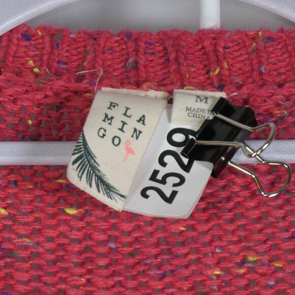 Flamingo Rose Pink Sweater Womens Medium Wool Blend Lightweight Knit Crewneck - Picture 9 of 9